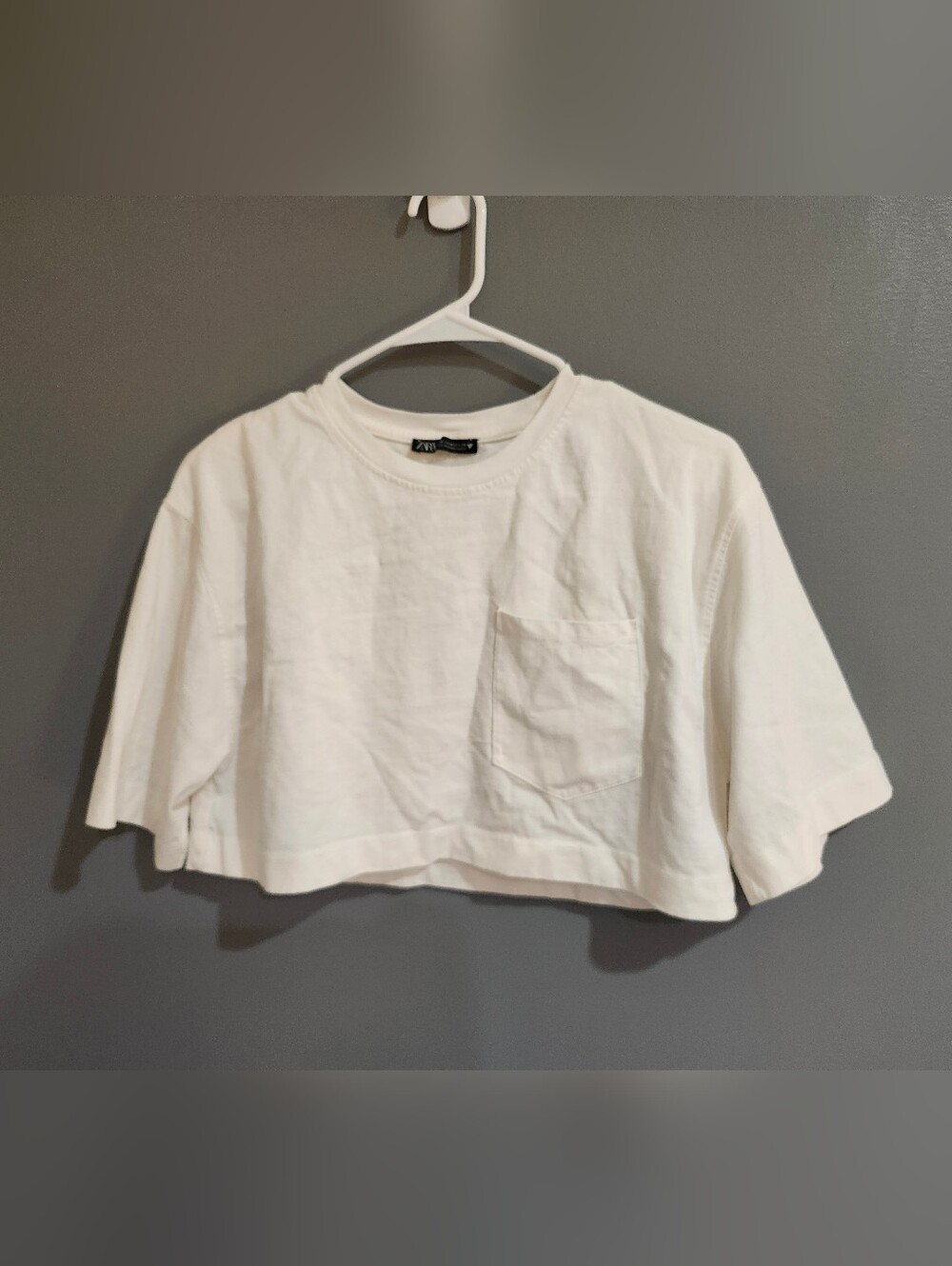 Zara White Cropped Pocket Tee Size Medium